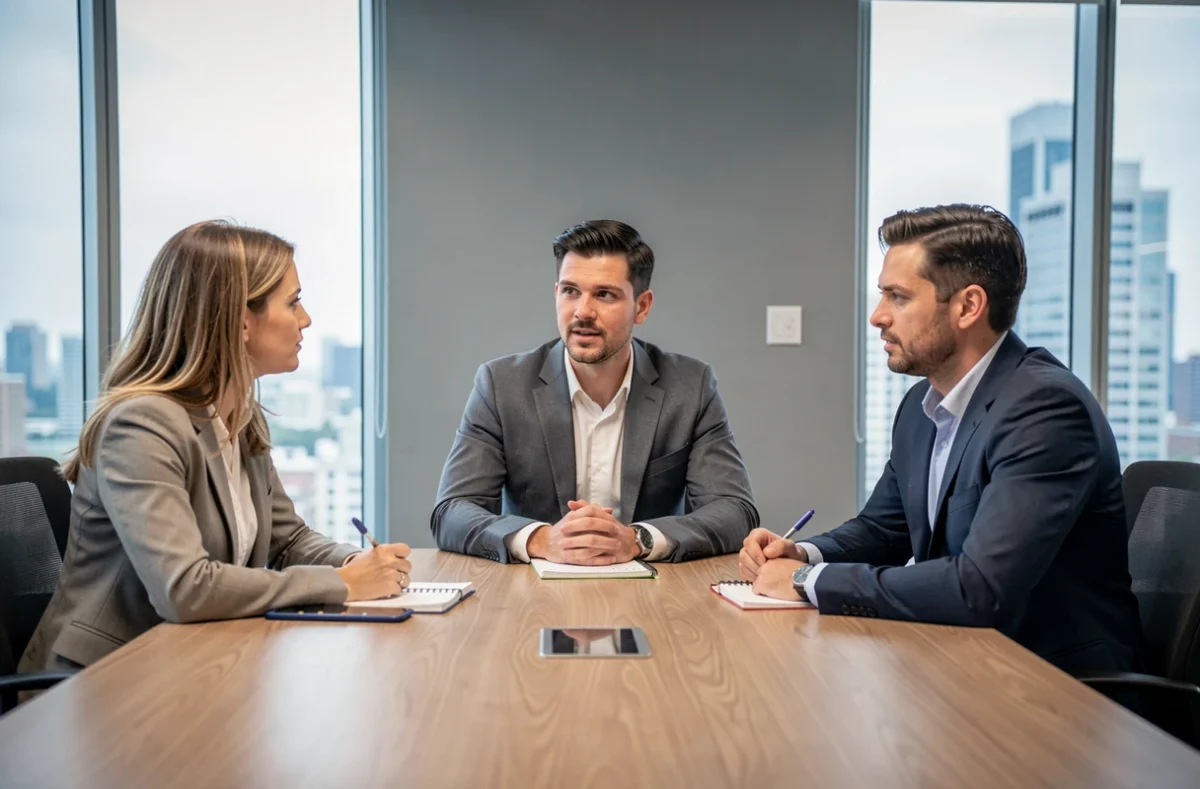 Groupe de collègues bien éduqués en réunion professionnelle, montrant respect mutuel et communication courtoise en entreprise